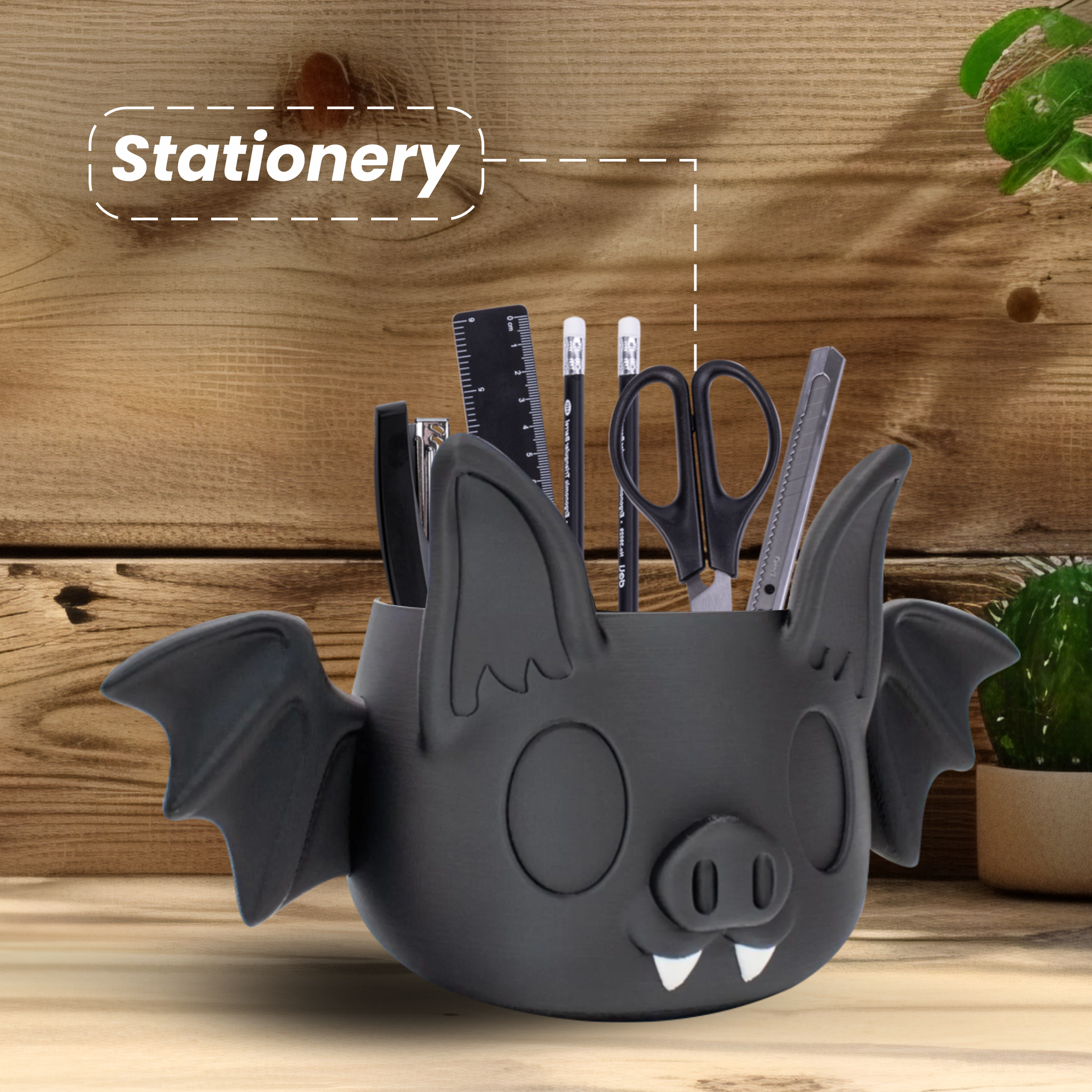 3D printed flying bat Halloween Decorations Indoor and outdoor Plant Pots, Planters for Gothic Home Decor, Flower Pot, Goth Pen Holde