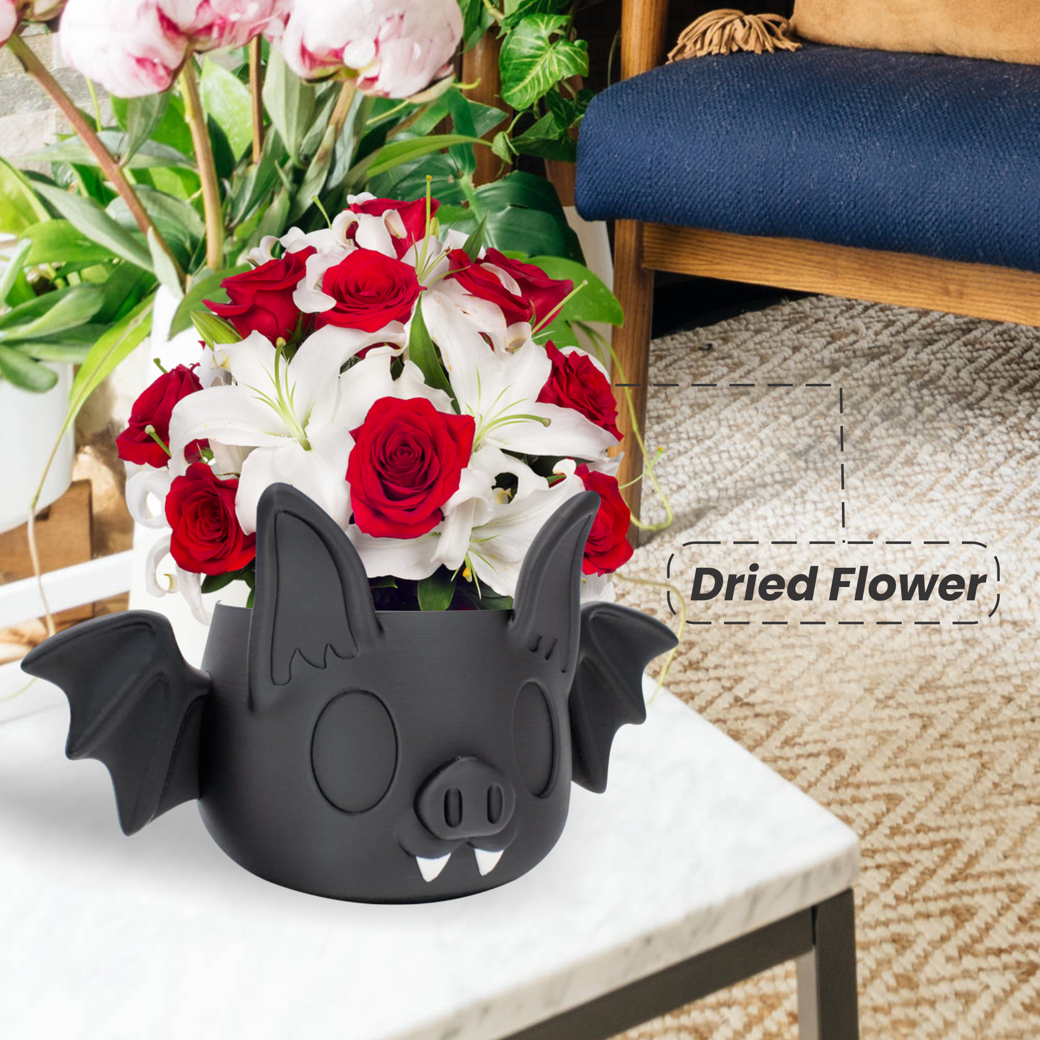 3D printed flying bat Halloween Decorations Indoor and outdoor Plant Pots, Planters for Gothic Home Decor, Flower Pot, Goth Pen Holde