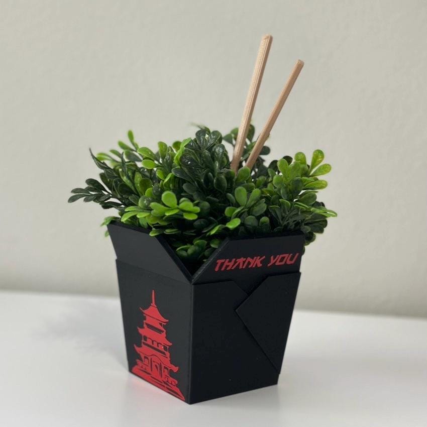 Chinese Planter Take-Out Box - FREE TWO CHOPSTICKS - Chinese Take out Planter | 3D printed planter
