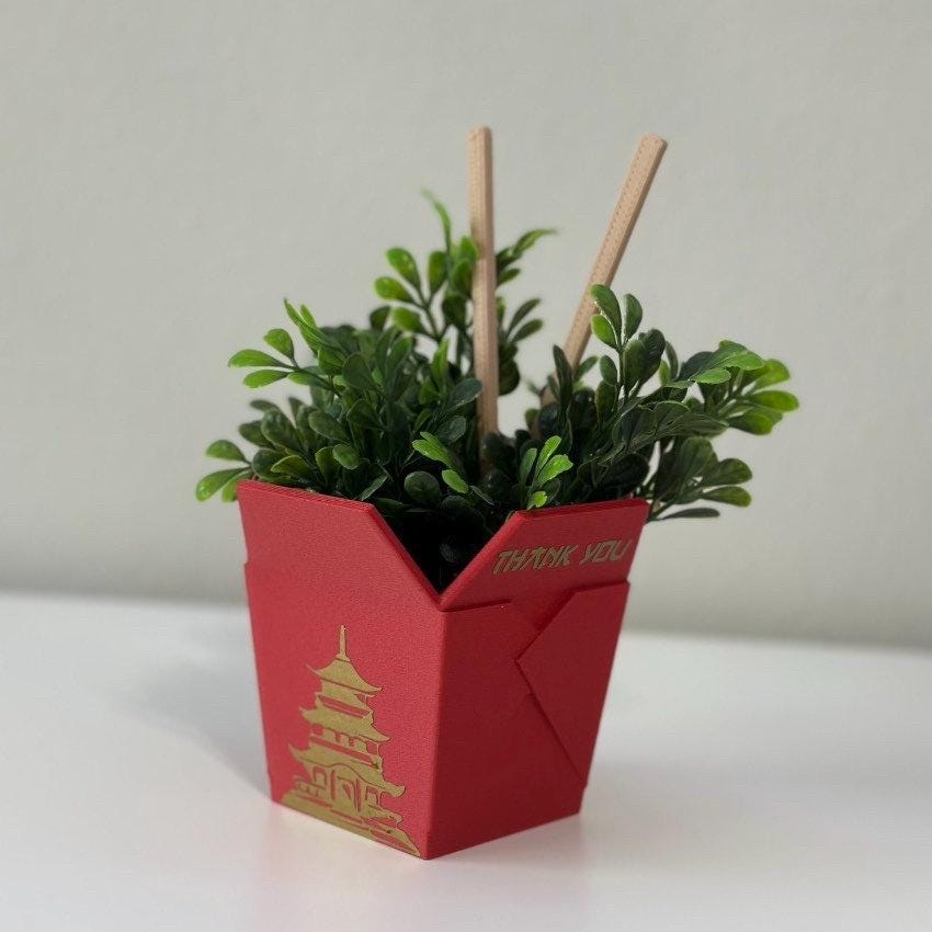 Chinese Planter Take-Out Box - FREE TWO CHOPSTICKS - Chinese Take out Planter | 3D printed planter