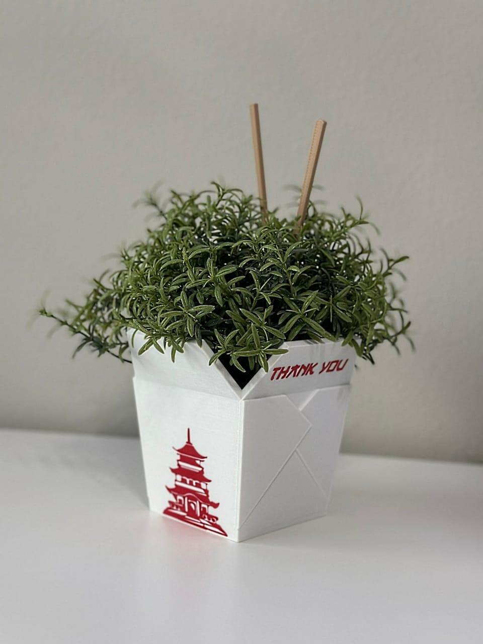 Chinese Planter Pot Take-Out Box - FREE TWO CHOPSTICKS - FREE SHIPPING - 3D printed planter - Planter Box - Print Level 3D