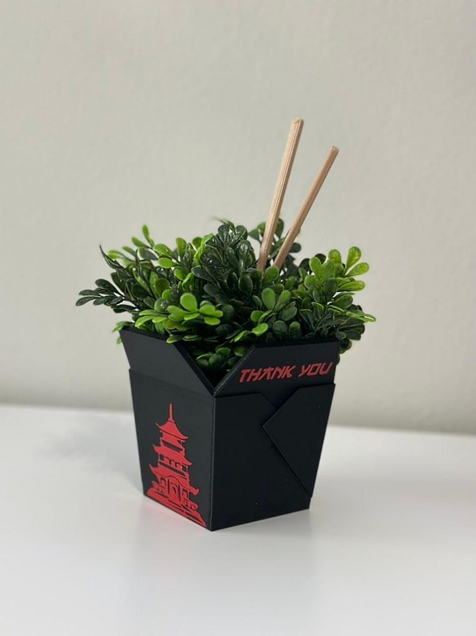 Chinese Planter Pot Take-Out Box - FREE TWO CHOPSTICKS - FREE SHIPPING - 3D printed planter - Planter Box - Print Level 3D