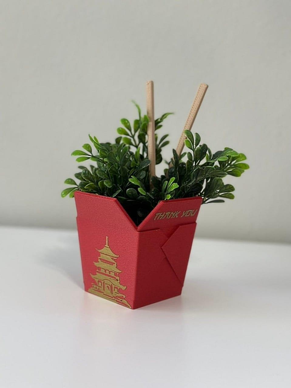 Chinese Planter Pot Take-Out Box - FREE TWO CHOPSTICKS - FREE SHIPPING - 3D printed planter - Planter Box - Print Level 3D