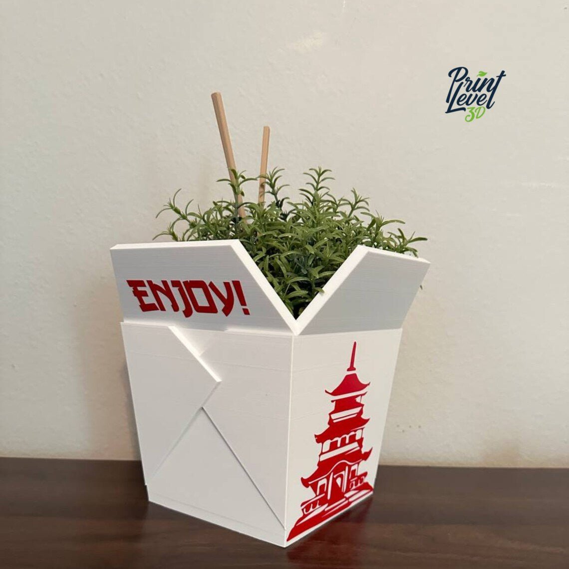 Full Set Chinese Planter Take-Out Box Large with Drainage Tray - FREE TWO CHOPSTICKS - Chinese Take out Planter Pot - 3D printed planter - Print Level 3D