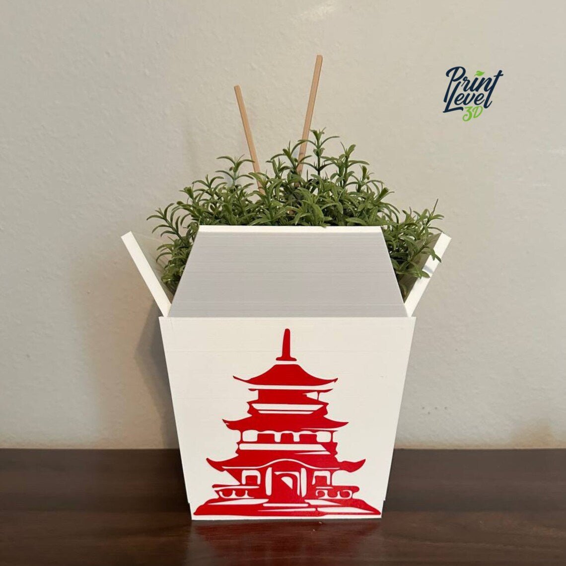 Full Set Chinese Planter Take-Out Box Large with Drainage Tray - FREE TWO CHOPSTICKS - Chinese Take out Planter Pot - 3D printed planter - Print Level 3D