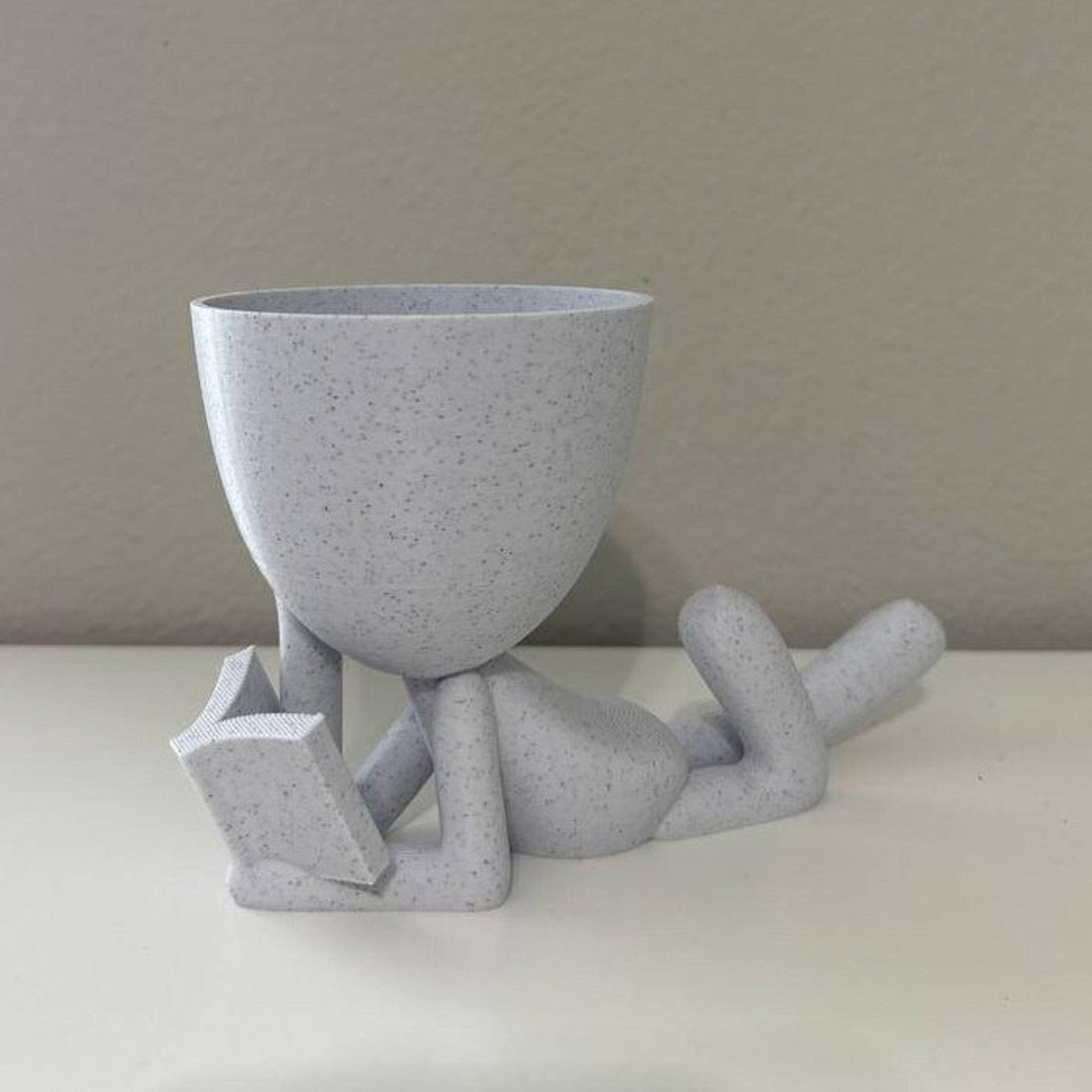 Planter Book Reader, People Planter - Small Plant Pot - 3d Printed Planter | Plant Stand | Book Nook - Print Level 3D