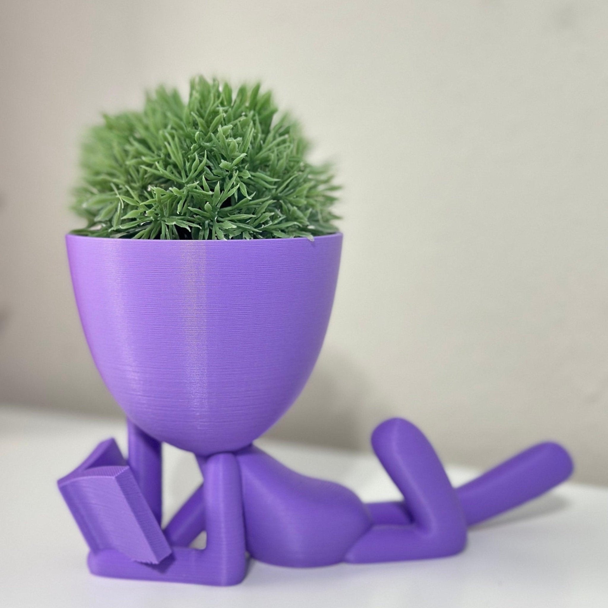 Planter Book Reader, People Planter - Small Plant Pot - 3d Printed Planter | Plant Stand | Book Nook - Print Level 3D