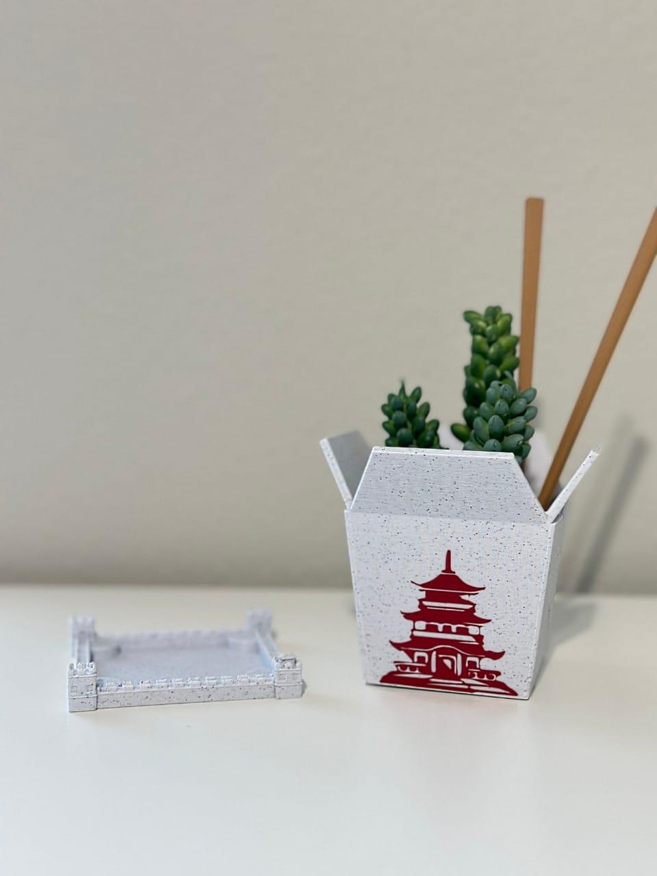 Planter plant pots 3d printed Chinese takeout, indoor planters Chinese Planter Take-Out Box Marble take out planter - Print Level 3D