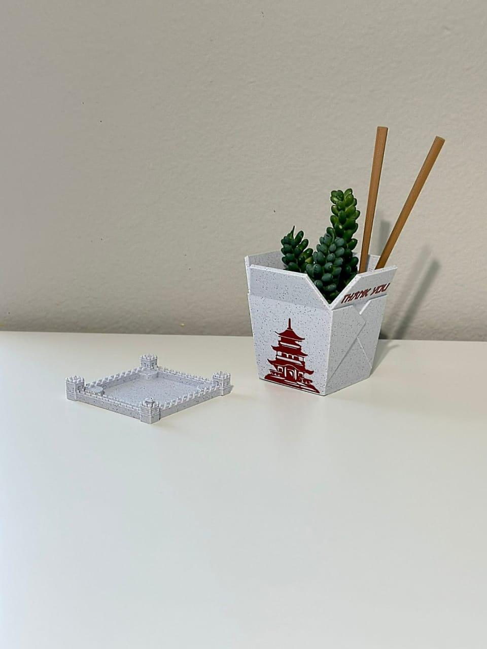 Planter plant pots 3d printed Chinese takeout, indoor planters Chinese Planter Take-Out Box Marble take out planter - Print Level 3D