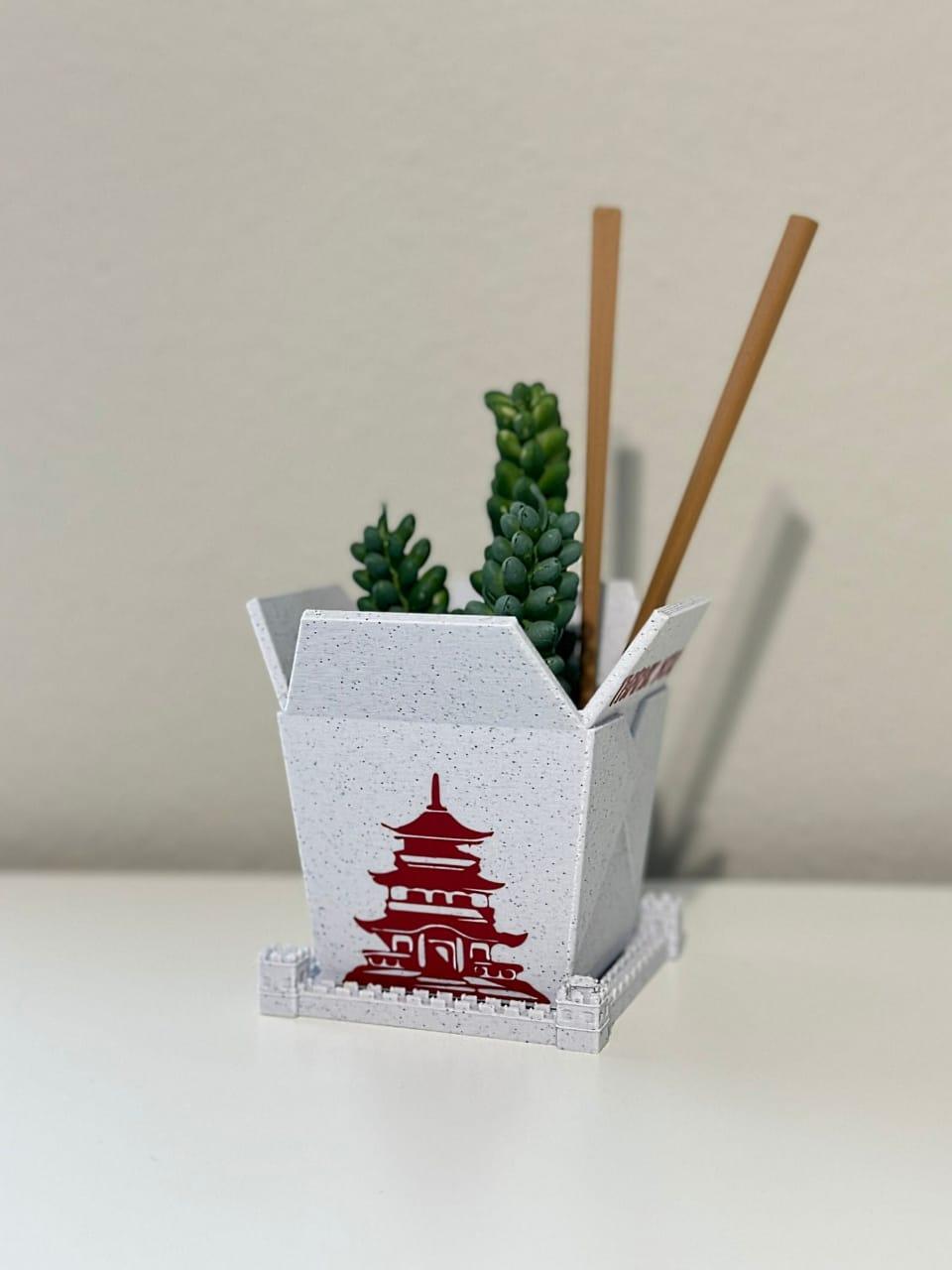 Planter plant pots 3d printed Chinese takeout, indoor planters Chinese Planter Take-Out Box Marble take out planter - Print Level 3D