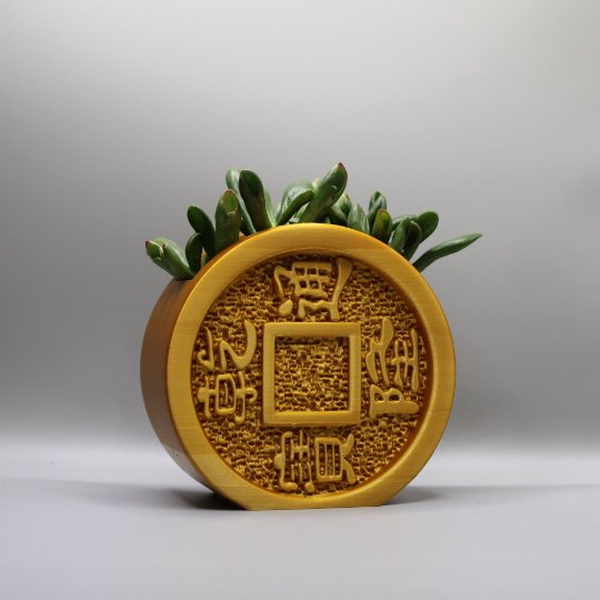 Planter with drainage inspired by Chinese coins, Zen Desk Planter, chinese planter, pots with drainage, 3D printed planter - Print Level 3D