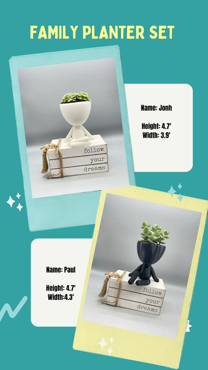 Set People Planter, Succulent Planter, Plant Pot Robert Cute Planter - Zen Planter - Print Level 3D