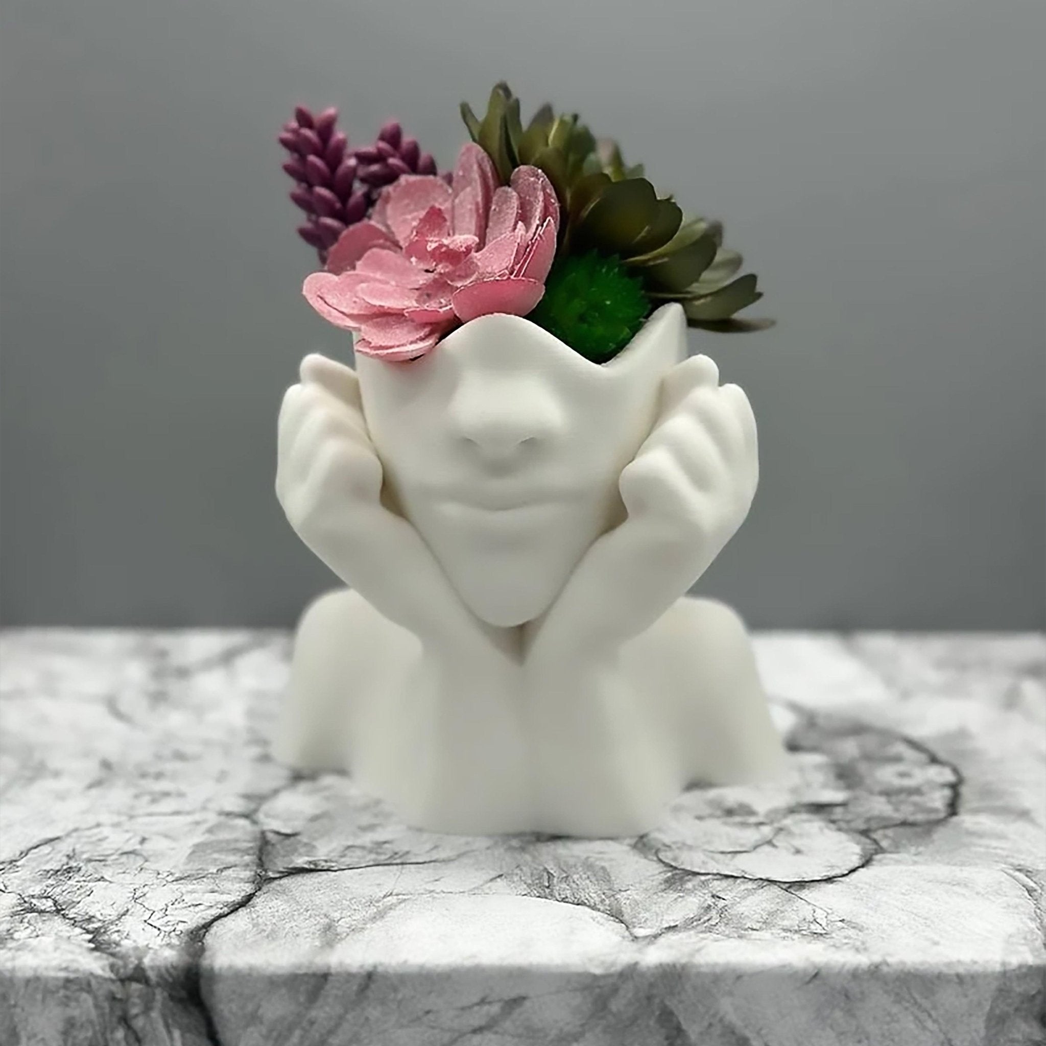 Women Face Plant Home Decor, Head Planter pot, Preppy Room Decor - Print Level 3D