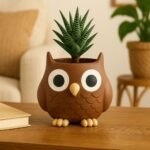 6.1 in Owl Planter Pot with Drainage - Fun Planter Pots for Shelf or Desk